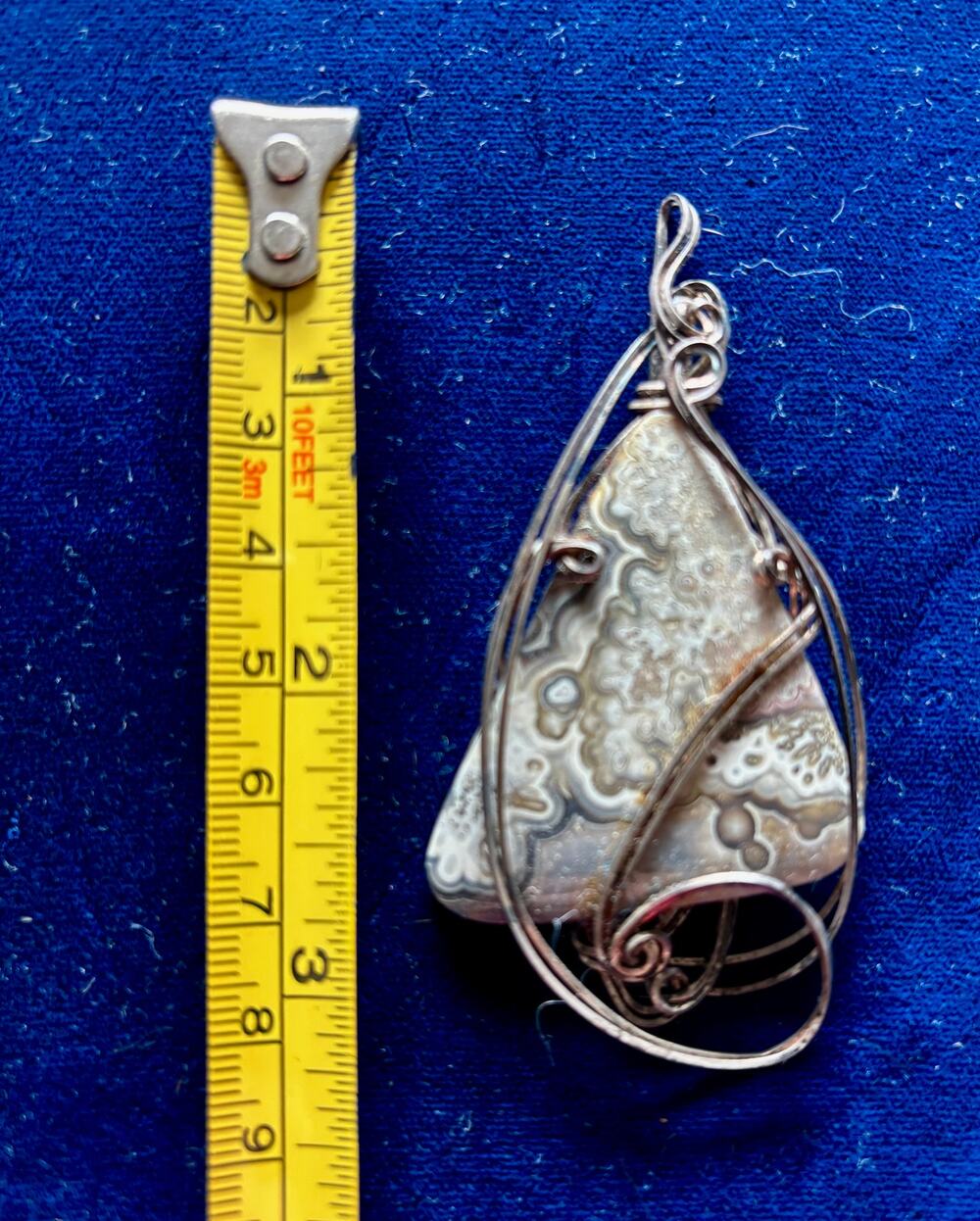 Crazy Lace Agate Cabochon Artisan Custom Made Wire Wrapped Pendant 3 x 1.75 New